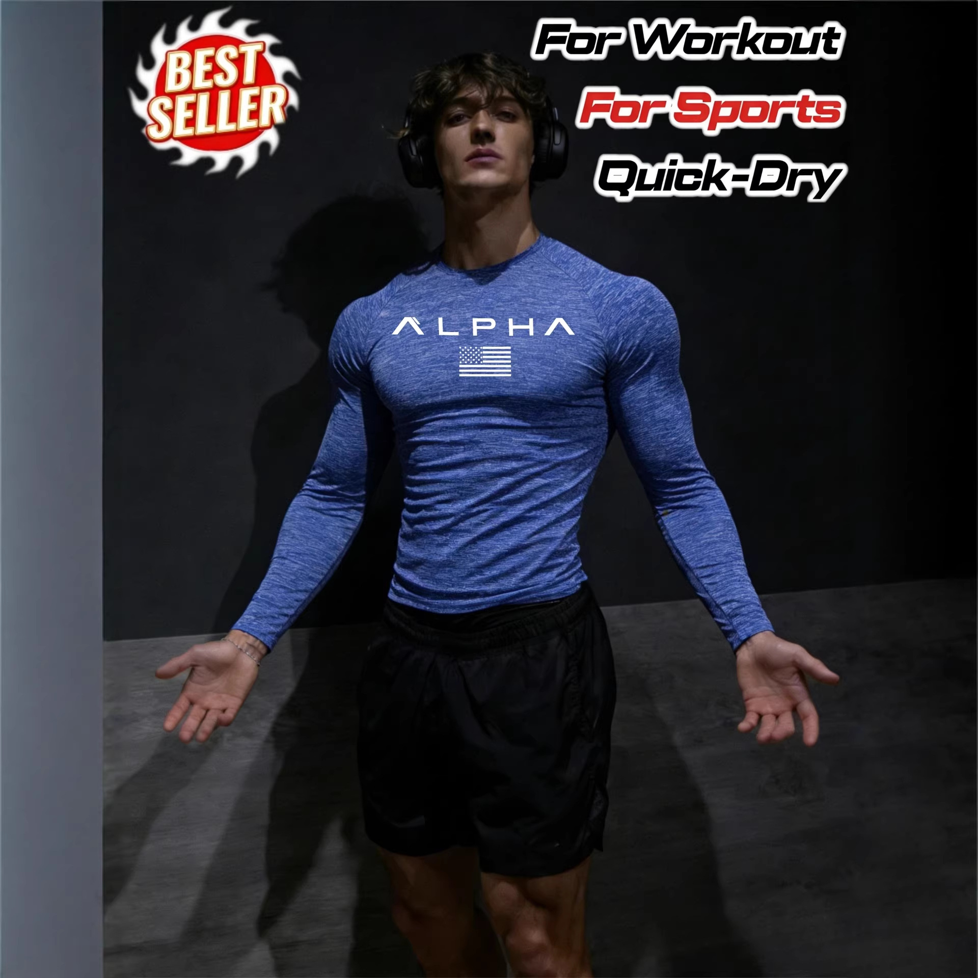 Men's Long Sleeved Sports Bodysuit Quick Drying Yoga Wear Top Tee_viptrois.com