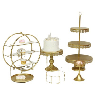 Postre de oro Decoración de mesa soporte de exhibición traje creativo europeo pastel merienda stand buffet comida fría té mesa de descanso image 6