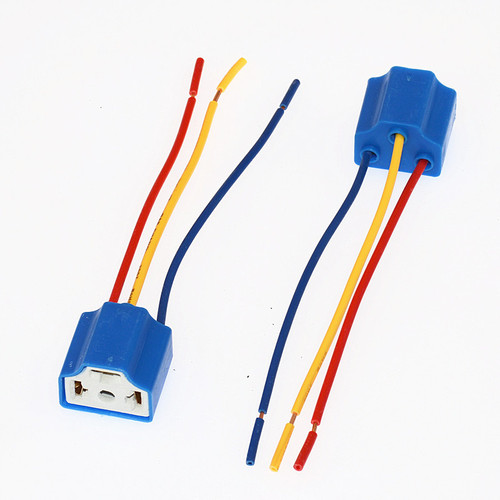 Blue H4 ceramic socket car light bulb holder copper wire h4 female plug car ceramic socket blue H4