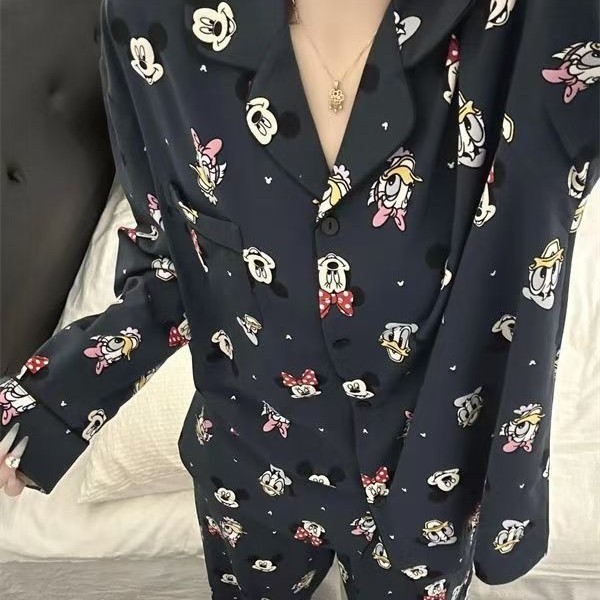 可爱卡通唐老鸭印花睡衣女早秋新款长袖长裤家居服可外穿两件套|undefined