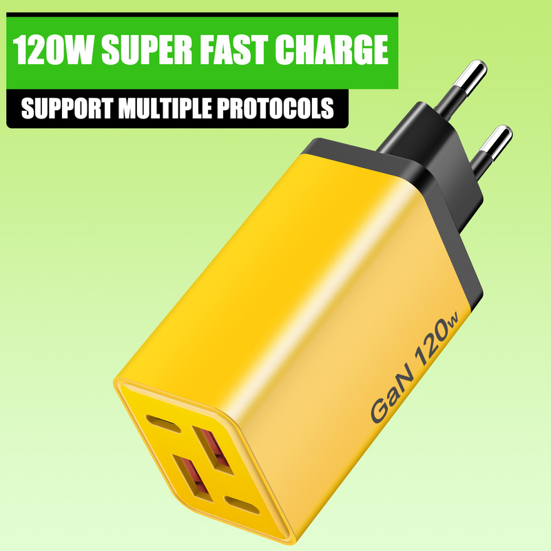 120W charging head with 2 USB + 2 Type-C ports, 5V2A wall charger, European, American, and British standard charger