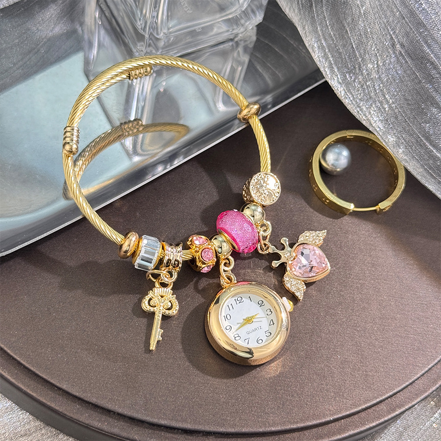 Hjärtformat nyckel hänge quartz klocka dam armband smycke_voghion.com