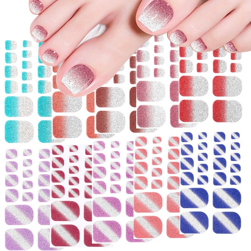 Cross-Border Solid Color Onion Flash Gradient Cat Eye Toe Nail Stickers Waterproof Whitening Full Toe Nail Stickers Aurora Nail Stickers