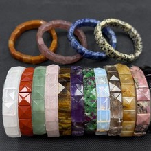 跨境天然石四方形水晶切面手牌手链 虎眼石紫晶手排手串厂家批发