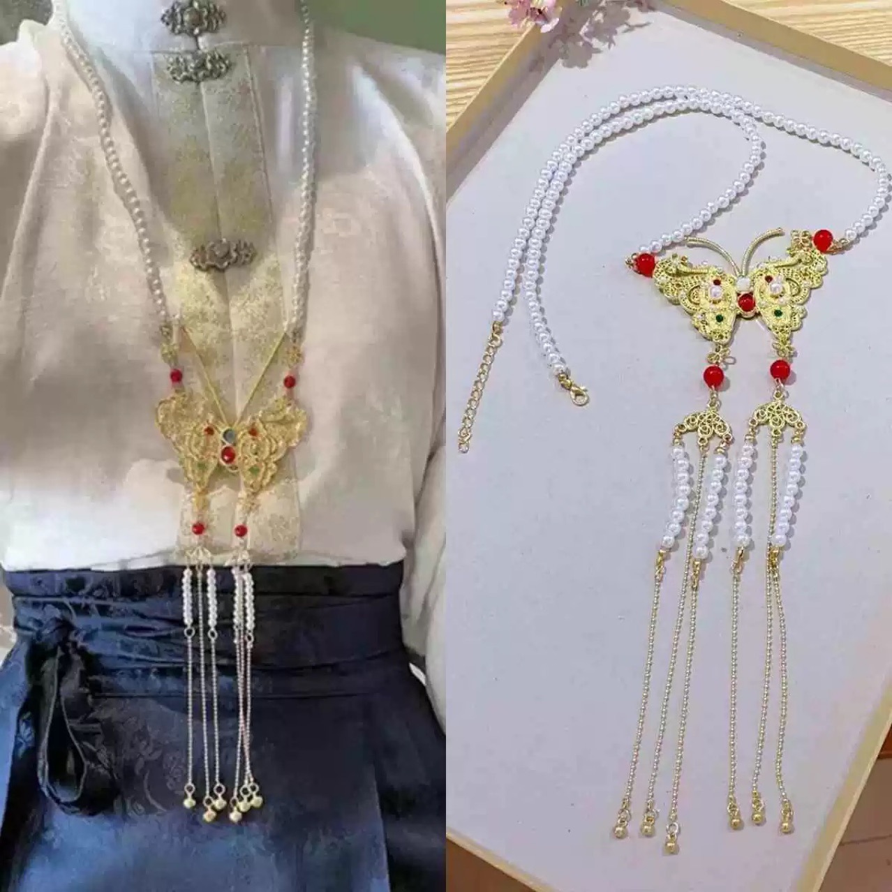 Horse-faced Skirt Accessories Ming-made Antique Hanging Ornaments Back Cloud Necklace Wreaths All Necklace Ancient Costumes Long Tassel Pendant All-match Accessories