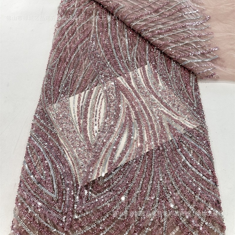 Tejido bordado de sequilla alta tela de encaje de dos colores vestido de boda de moda vestido de cena tela de espectáculo image 4