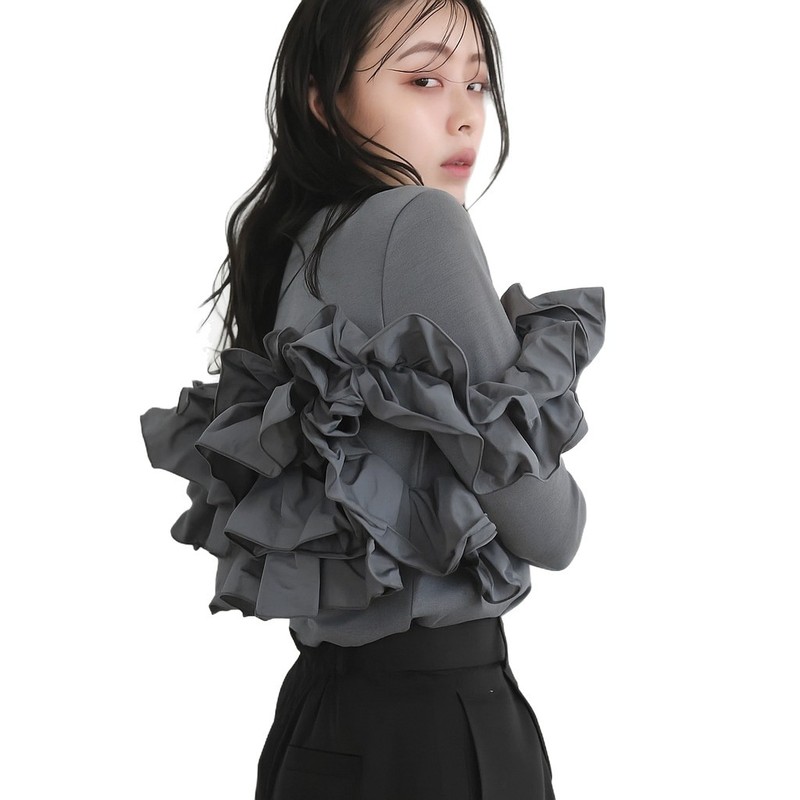 现货跨境东南亚女秋新款长袖重工手工定位缝花多种穿法棉上衣T恤|undefined