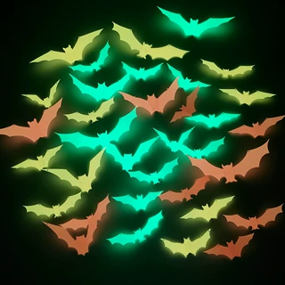 YGBF 亚马逊万圣节3D立体夜光发光蝙蝠墙贴节日装饰橱窗布置拉旗