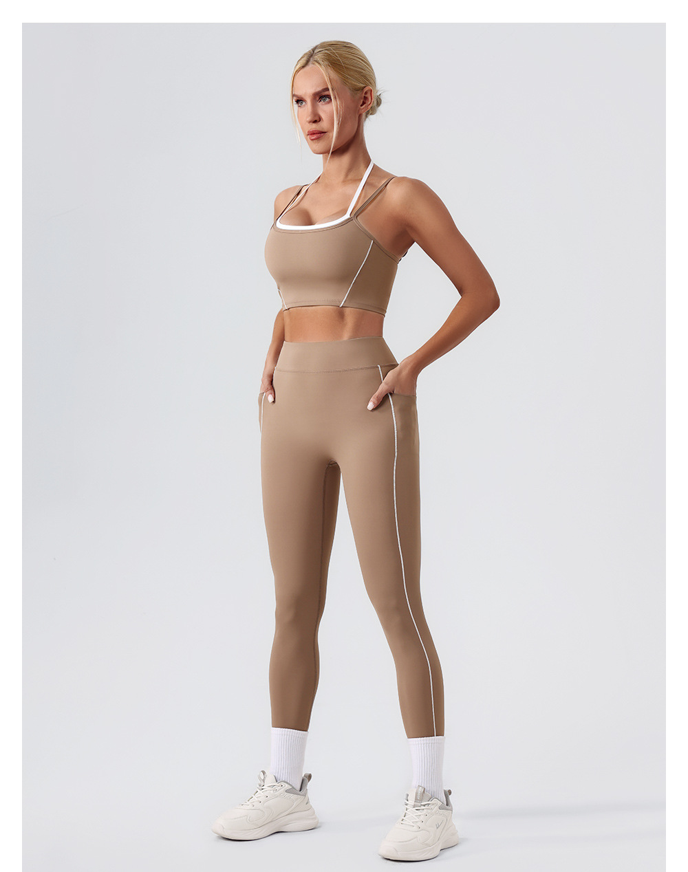2025 nuevo cross-border cintura alta caderas abdominal sensación de desnudez bolsillo pantalones deportivos de fitness para correr