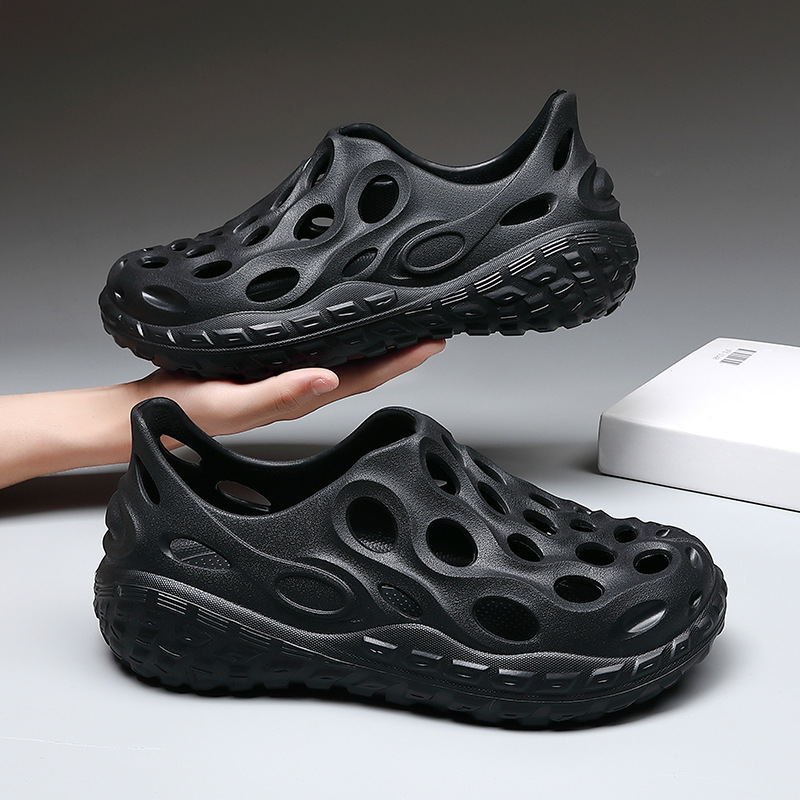 홀 신발 남성 여름 외부 착용 2024 새로운 두꺼운 밑창 미끄럼 방지 운전 스포츠 이중 목적 슬리퍼 남성용 비치 샌들