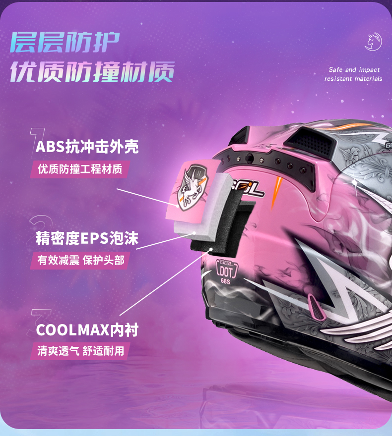 Taiwan Motorcycle Helmet Unicorn Full Helmet With Tail Light 68S