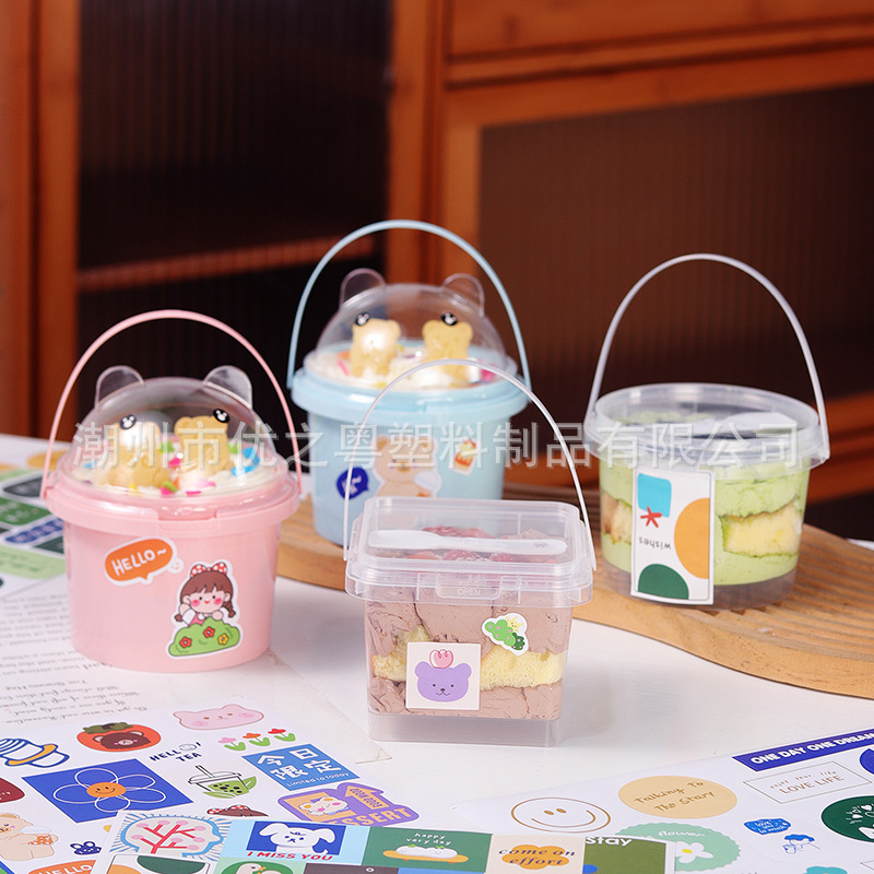 手提奶酪罐子千层蛋糕包装盒慕斯蛋糕塑料PP打包盒食品透明保鲜盒