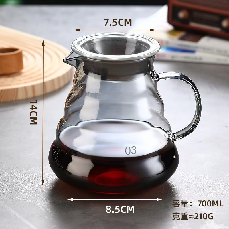 Fabricante al por mayor de la mano de la olla de café de vidrio nubes de copas de filtro para compartir el conjunto de olla puede imprimir logotipo