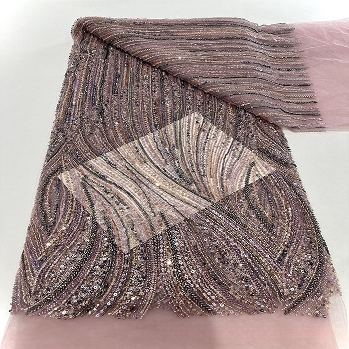 Tela de encaje de alta gama con bordado de cuentas personalizado, tela de encaje de moda para vestido de novia de estilo francés de lujo. image 8