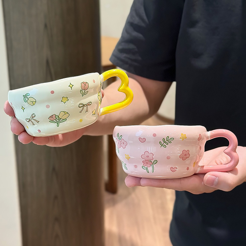 花朵早餐杯高颜值马克陶瓷水杯子盖勺可爱礼盒生日创意伴手礼男女|undefined