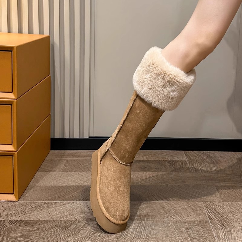 現物秒発 ~ 長筒雪地靴女2024新型ベルベットと綿靴の厚い底に膝ブーツを履いた冬