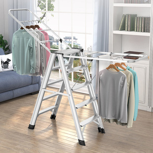 Aluminum Alloy Ladder Drying Rack Floor Dual-purpose Folding Indoor Multifunctional Household Herringbone Ladder Drying Rack Staircase Stool