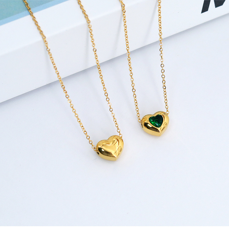 Japanese Style Heart Shape Titanium Steel Gold Plated Zircon Necklace 1 Piece