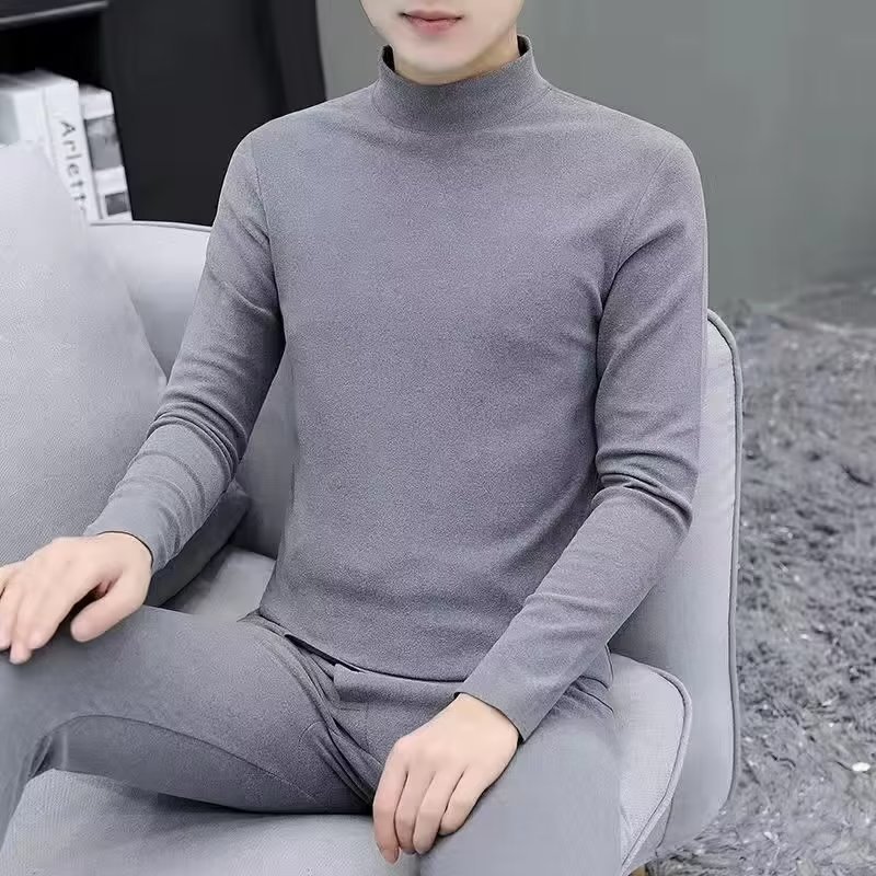 Men's Autumn and Winter Thermal Underwear Set with Double-Sided German Velvet, Half-High Collar, Fleece-Lined and Thickened Top and Bottom Set