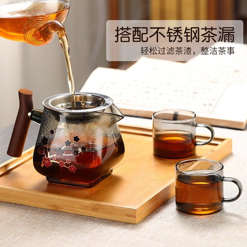 Glass fair cup tea leakage filter net integrated tea divider side wood handle high temperature resistant tea discoloration with filter male cup