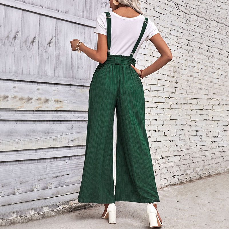 Solid Color Adjustable Wide-leg Lace-up Overalls_voghion.com