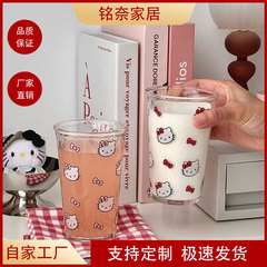 卡通ins可爱kt猫水杯玻璃杯高颜值咖啡杯耐高温家用喝水果汁牛奶