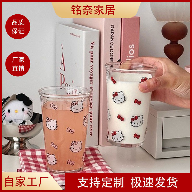卡通ins可爱kt猫水杯玻璃杯高颜值咖啡杯耐高温家用喝水果汁牛奶|undefined