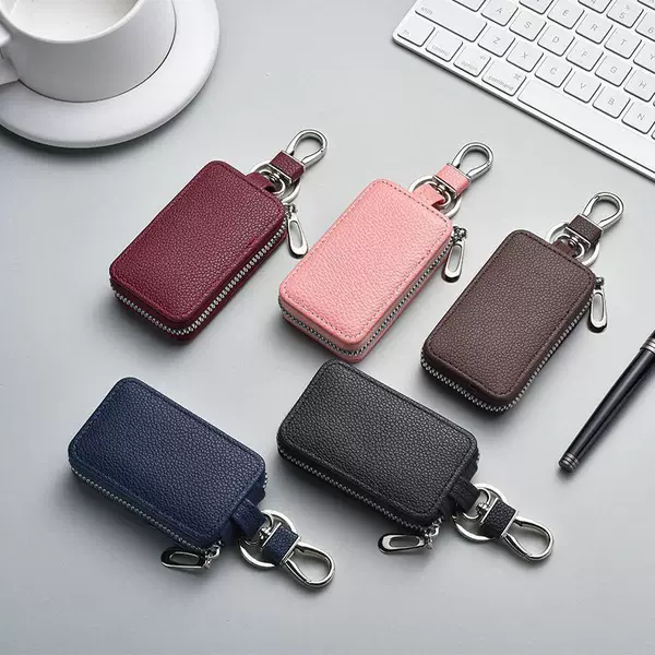 Key Bag New Men's Genuine Leather Waist Hanging Zipper Large Capacity Key Storage Key Multi-function Protective Case for Car