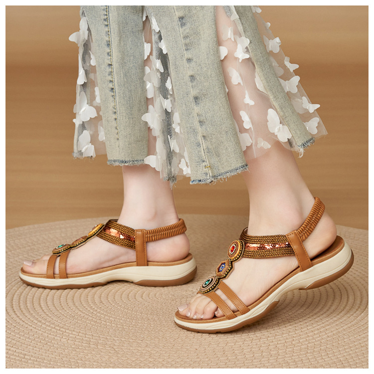 Sandal nữ đế xuồng platform phối đá màu cổ điển phong cách Amazon — màu nâu, Champagne màu, màu đen chi tiết 6