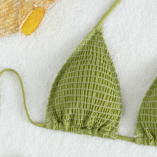 European and American trendy printed halterneck sexy bikini Foreign trade pleated lace-up triangle spa split swimsuit