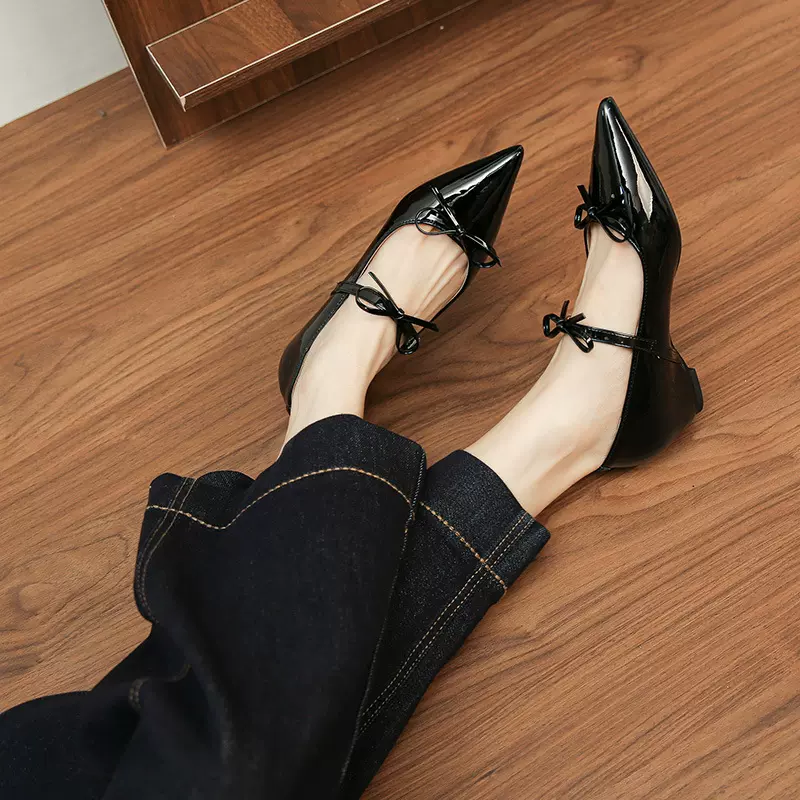 6388-6尖头双蝴蝶结优雅气质玛丽珍鞋女夏季配裙子内增高单鞋优雅