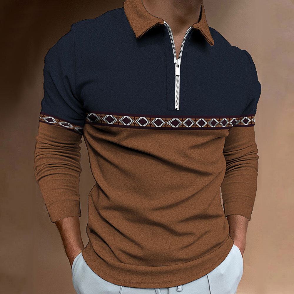 Sentido del diseño de verano nuevo estilo suelto casual salvaje moda nacional de manga larga cremallera POLO camisa MB14