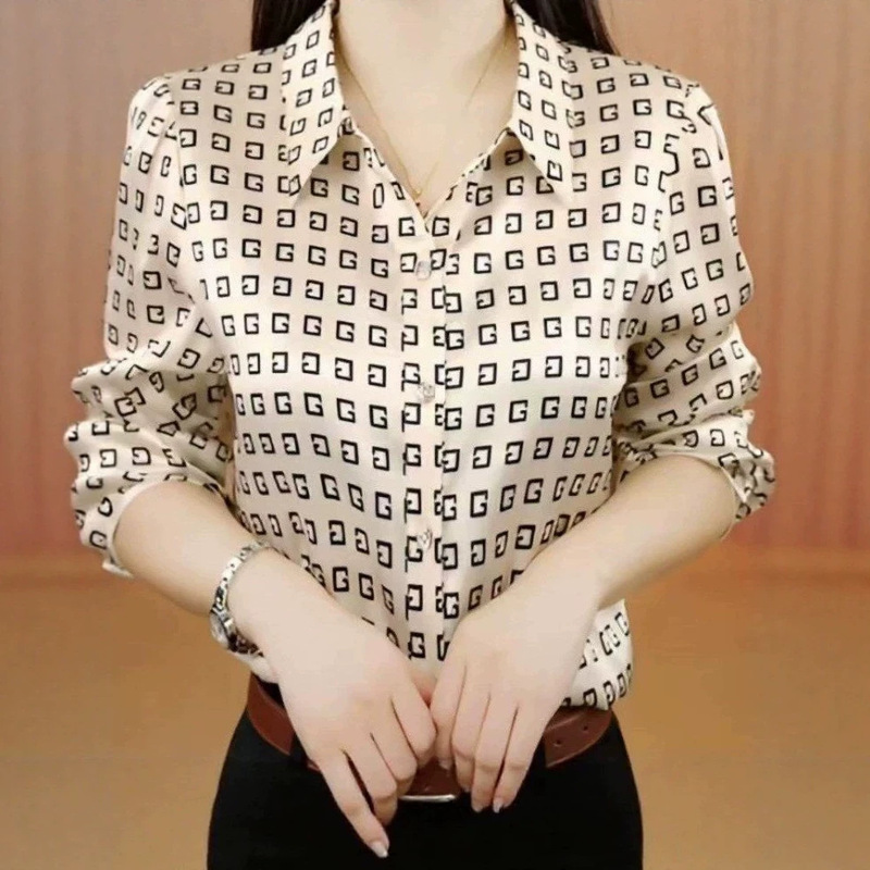 Fashionable collared long-sleeve shirt for women, 2026 autumn new printed blouse, stylish and age-reducing, versatile for commuting Fashionable collared long-sleeve shirt for women, 2026 autumn new printed blouse, stylish and age-reducing, versatile for commuting
