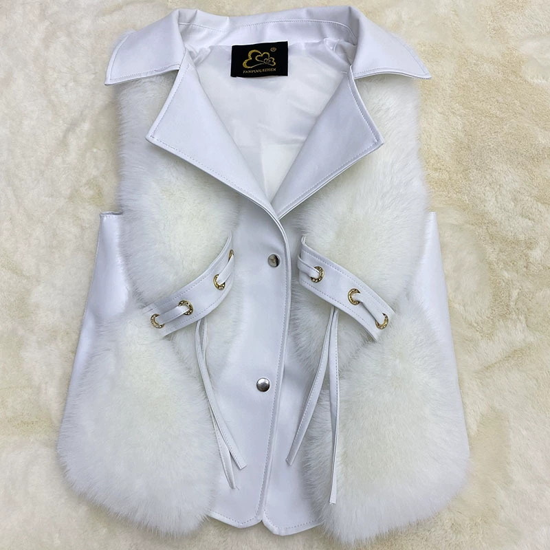 Женский жилет из лисьего меха Faux Fox Fur Vest Haining (женщины), casual тёплый жилет на осень–зиму с вставками