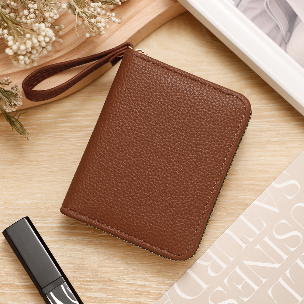 Nuevo PU damas corta monedas bolso de cambio de monedas de color sólido litchi gran capacidad cremallera cartera bolsa de tarjetas al por mayor