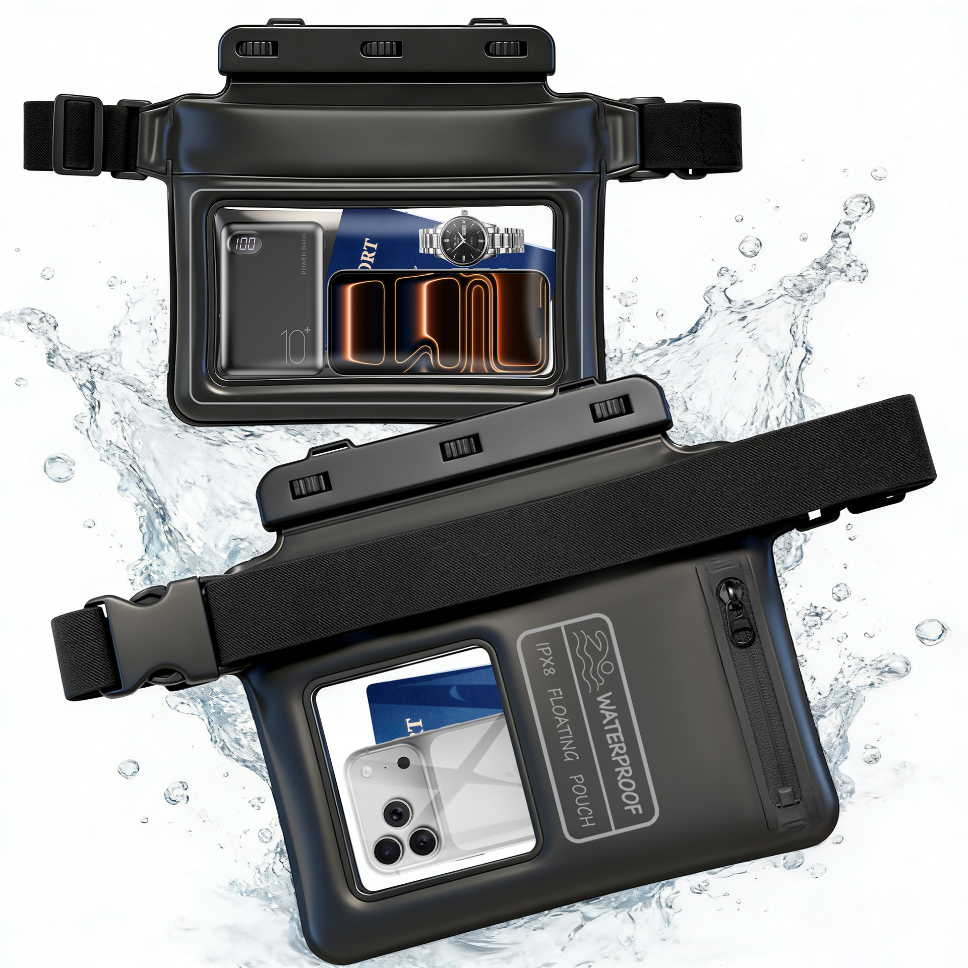 Amazon's new waterproof waist bag, PVC outdoor sponge touch-screen phone waterproof pouch, compartmentalized storage waterproof bag