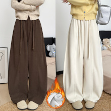加绒雪尼尔弯刀裤女秋冬2025新款高腰显瘦宽松休闲阔腿灯芯绒裤子