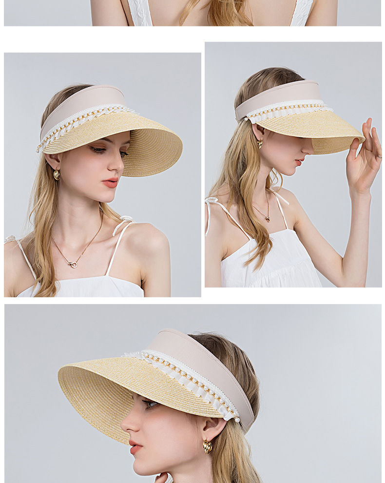 Fashion Pearl Lace Female Summer Sun Empty Top Straw Hat display picture 4