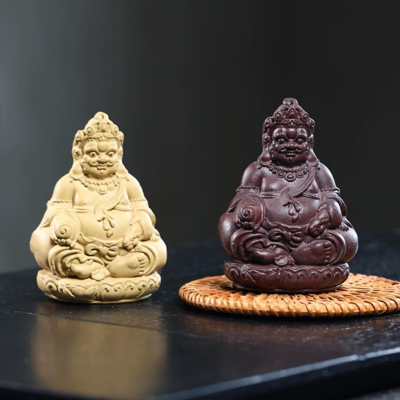 紫砂黄财神招财摆件家用紫砂茶玩手工雕塑可泡养紫砂茶宠雕刻佛像
