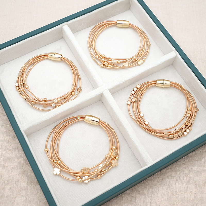 Cross-border multi-chain bracelet fashion luxury gold silver beads woven bracelet beach style bracelet women's simple