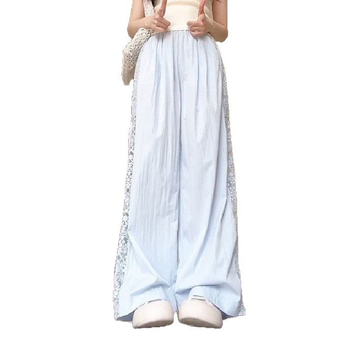 レースは透かし彫りのワイドパンツの女性の夏の2025新型のハイウエストのデザイン感がゆったりしていて、痩せています。|undefined