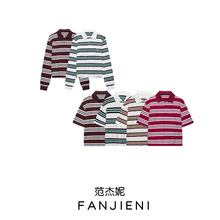 ZR外贸批发 欧美风女装 时尚简约学院风条纹撞色百搭休闲上衣