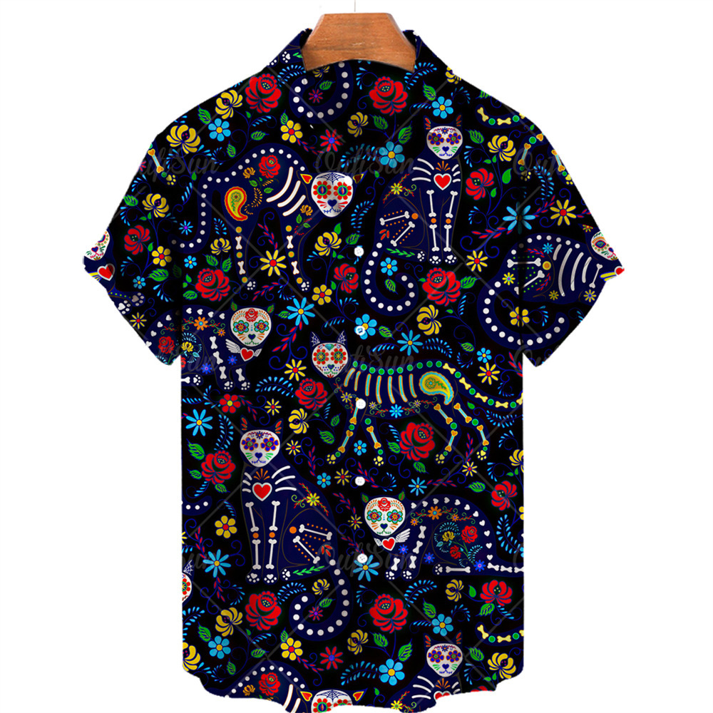 2024 nuevo estilo venta caliente transfronteriza camisa hawaiana para hombres playa suelta moda estampada camisa de manga corta para hombres