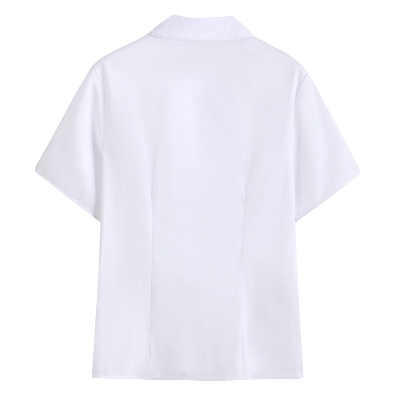Jk Uniform Japanese Style Preppy Style White Shirt Women's Round Neck Short-Sleeved Student Class Uniform School Uniform Suit Top Slim Fit C2