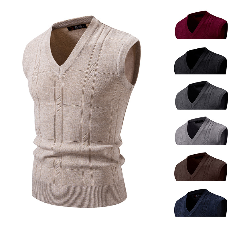 Men's Knit Vest – Slim Fit V-Neck Sweater Vest With Jacquard Pattern For Smart Casual Wear_voghion.com