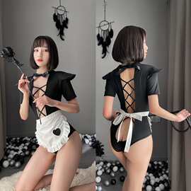 夜衣坊性感女仆制服诱惑情趣内衣激情镂空超骚连体火辣骚服装代发