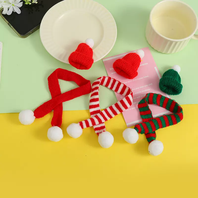 新款圣诞装饰品迷你小围巾圣诞帽毛绒球手工服装辅料配件厂家批发