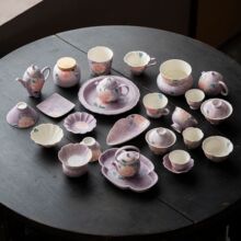 釉下彩手绘紫烟牡丹陶瓷茶具盖碗茶壶主人杯品茗杯壶承杯垫咖啡杯