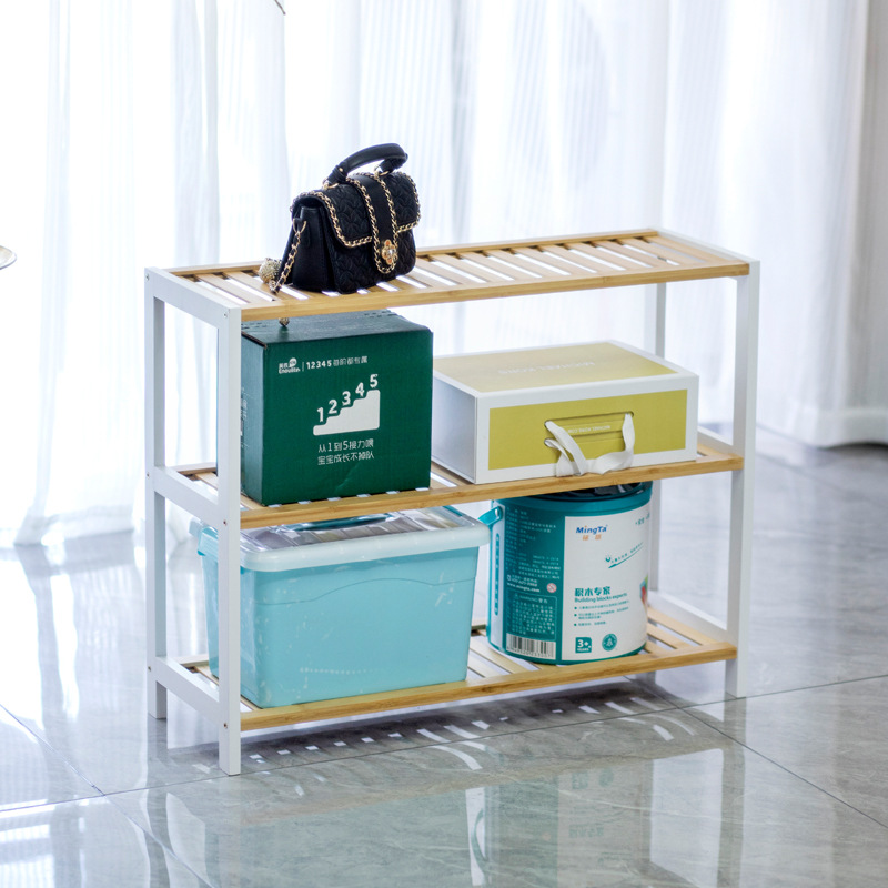 Estante de zapatos simple puerta doméstica interior 2024 explosión nuevo bambú almacenamiento pequeño estrecho en el gabinete de zapatos de madera multicapa