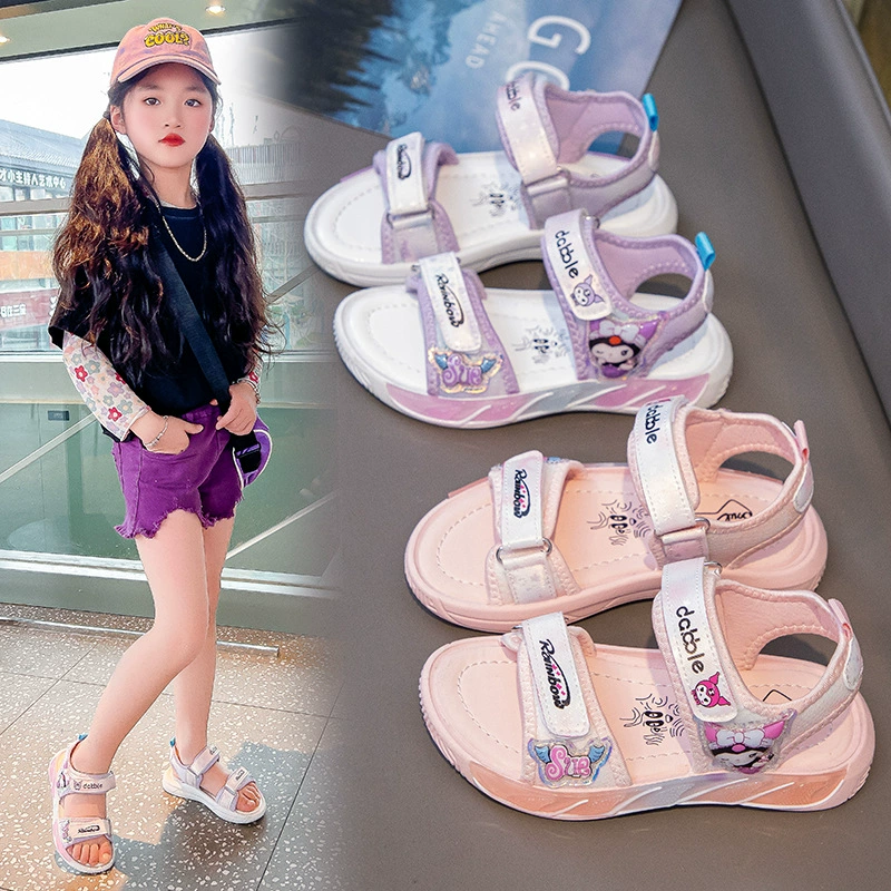Детская мультяшная пляжная сандалия 2025 Новый стиль принцессы ветер нескользящая мягкая подошва легкая детская обувь для девочек с открытыми пальцами